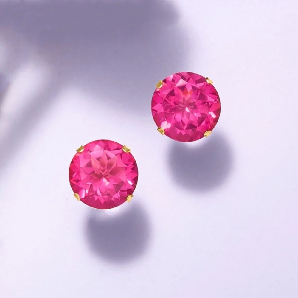 Ross-Simons 8.70 ct. t.w. Pink Topaz Stud Earrings in 14kt Yellow Gold - Picture 5 of 6
